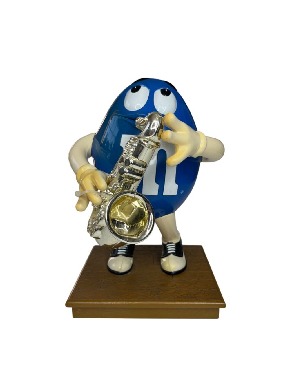 M&M Candy Dispenser Blue Peanut with Saxophone Collectible Holder